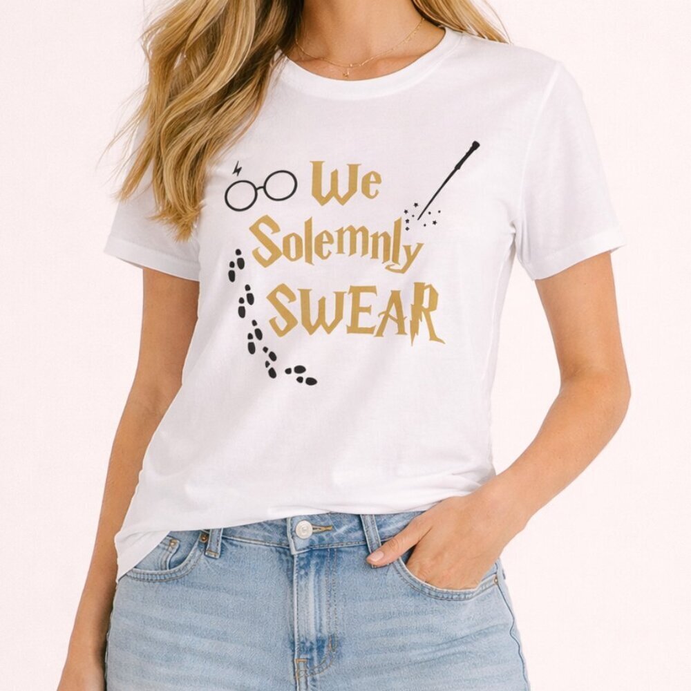 Harry Potter Theme "We Solemnly Sear" White Short Sleeve Large T-Shirt